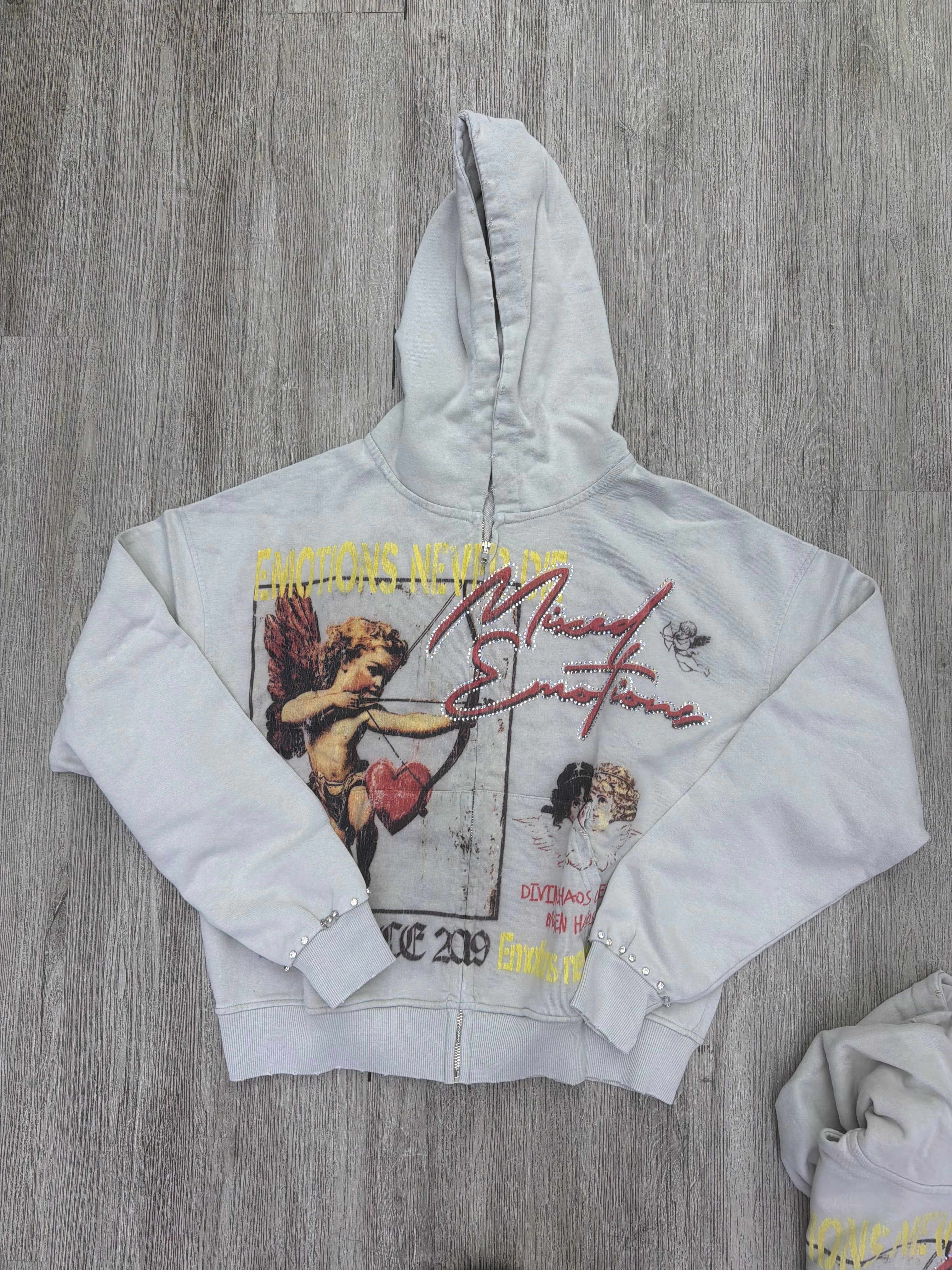 Mixed Emotions Angel Zip Up Hoodie Grey