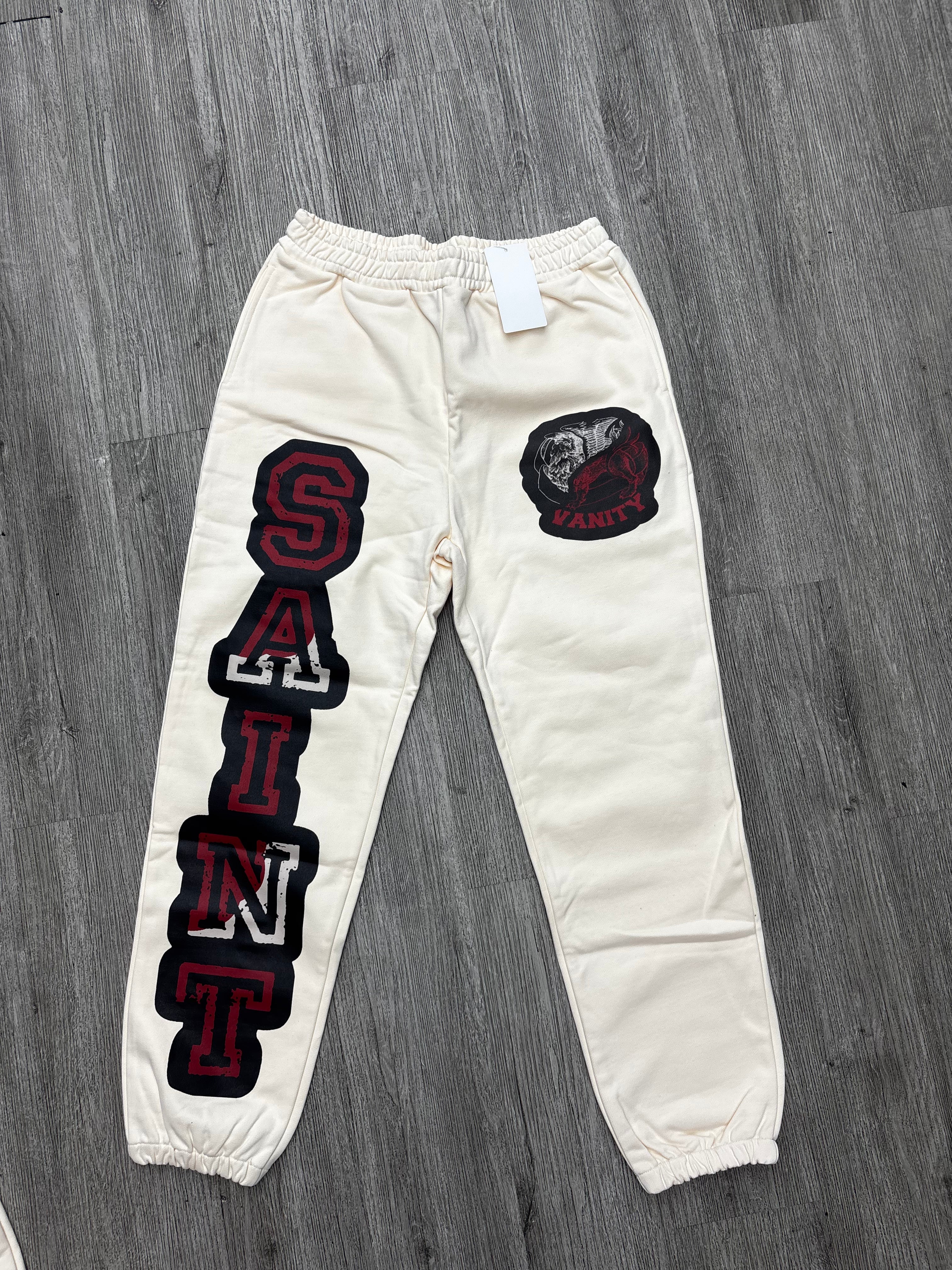 Saint vanity sweatpants cream/ red logo