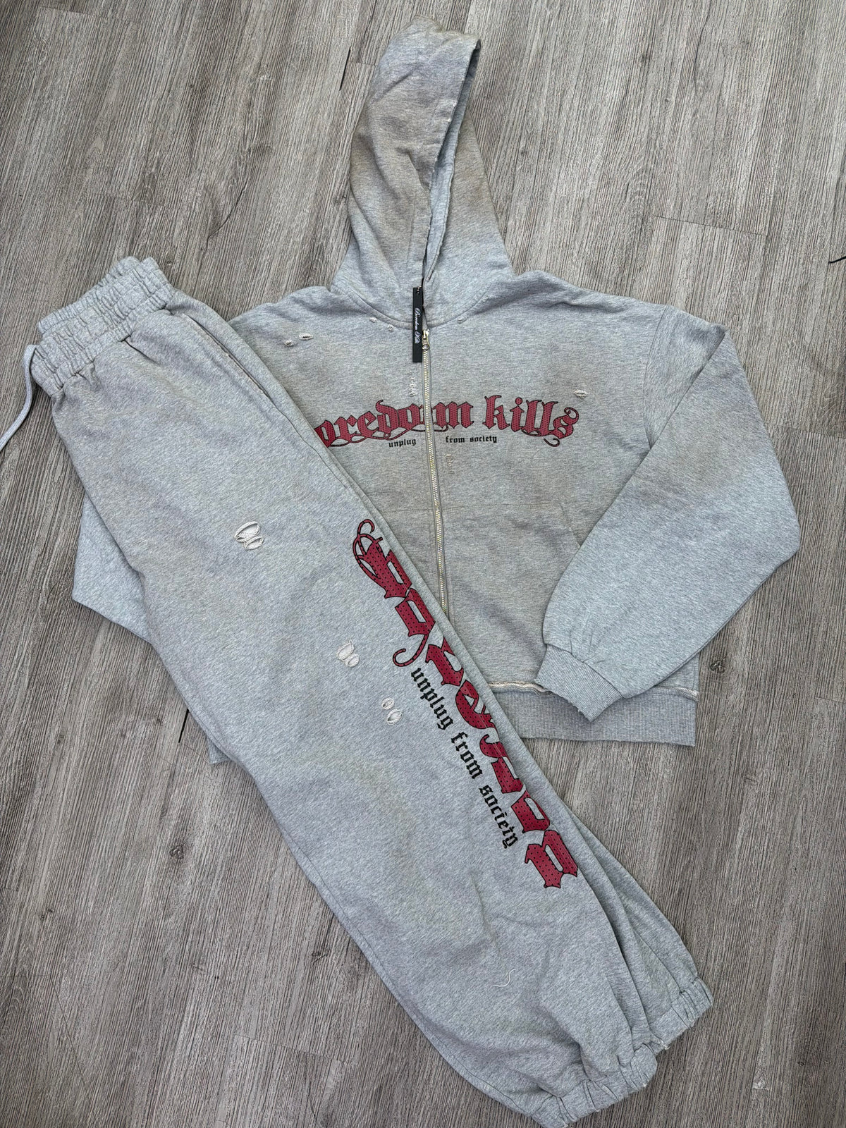 Boredom Kills Sweatsuit (Grey/Red)