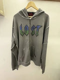 Lost Intricacy Rhinestone Zip Up Hoodie (Grey/Blue/Green)