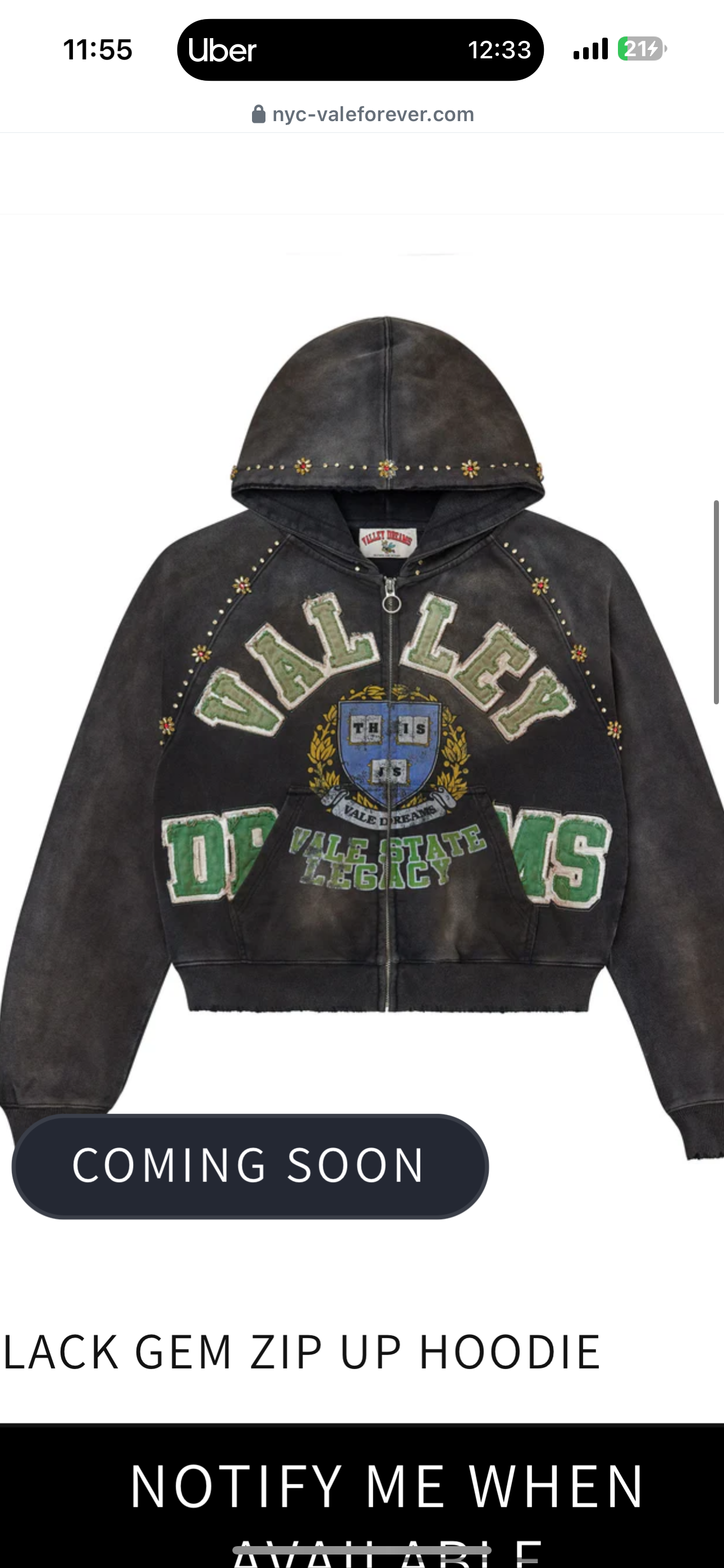 Vale Dreams Zip Up Hoodie (Black/Green)