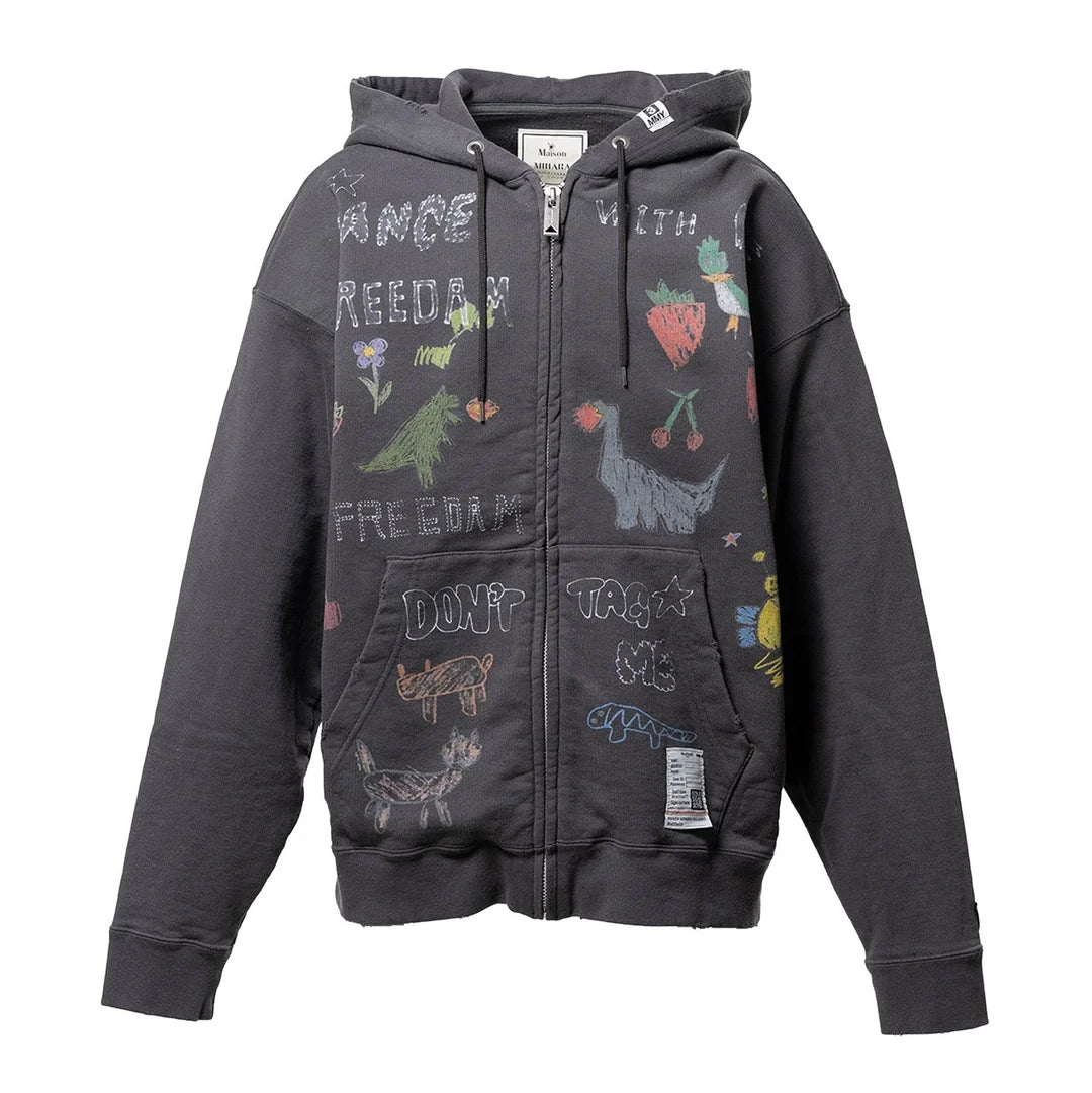 Maison Mihara “Kids Doodle” Zip Up Hoodie Black