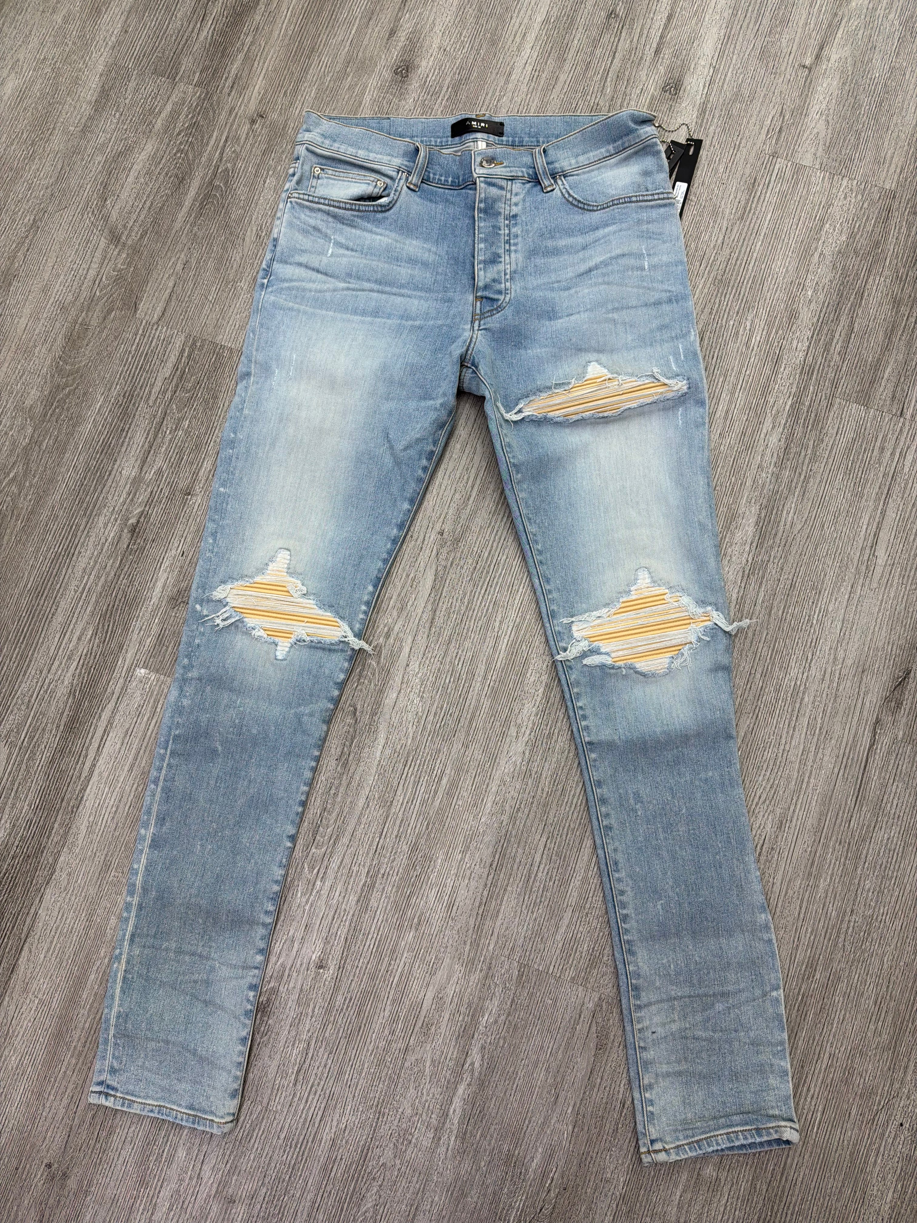 Amiri Mx1 (Blue/Yellow) Suede Patch Jean