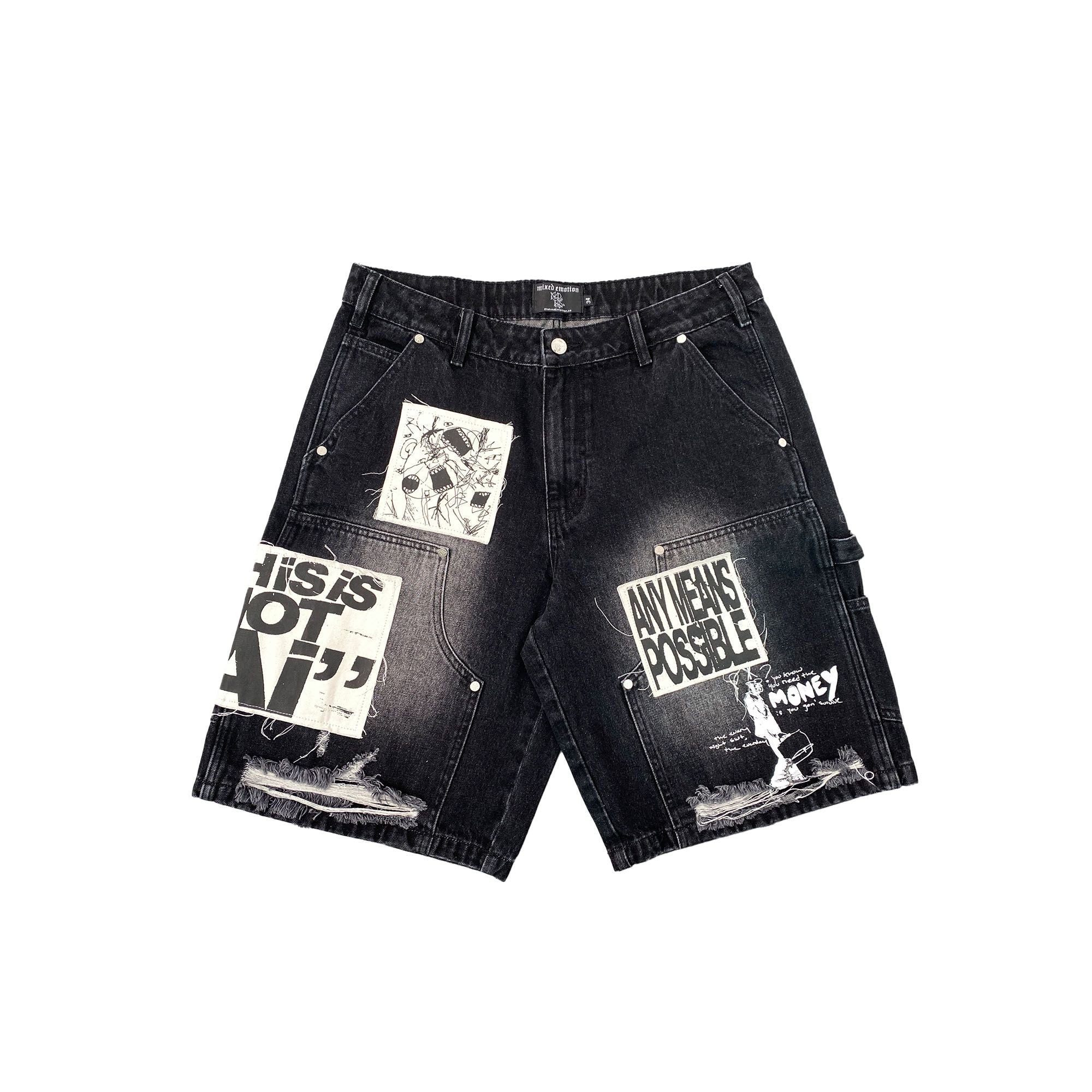 Mixed Emotions “Ai” Denim Shorts (Black)
