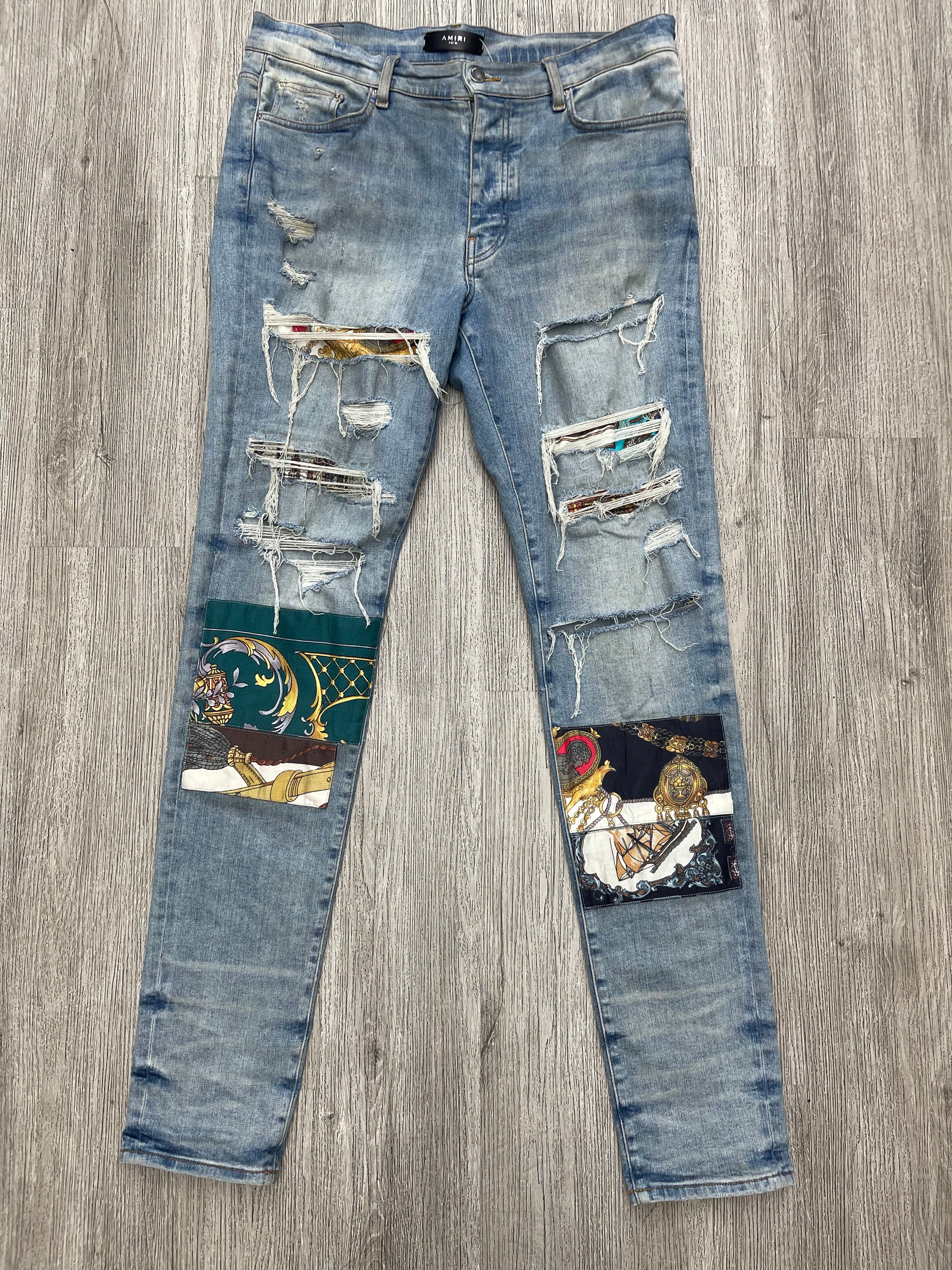 Amiri Scarves Patch Jeans Blue