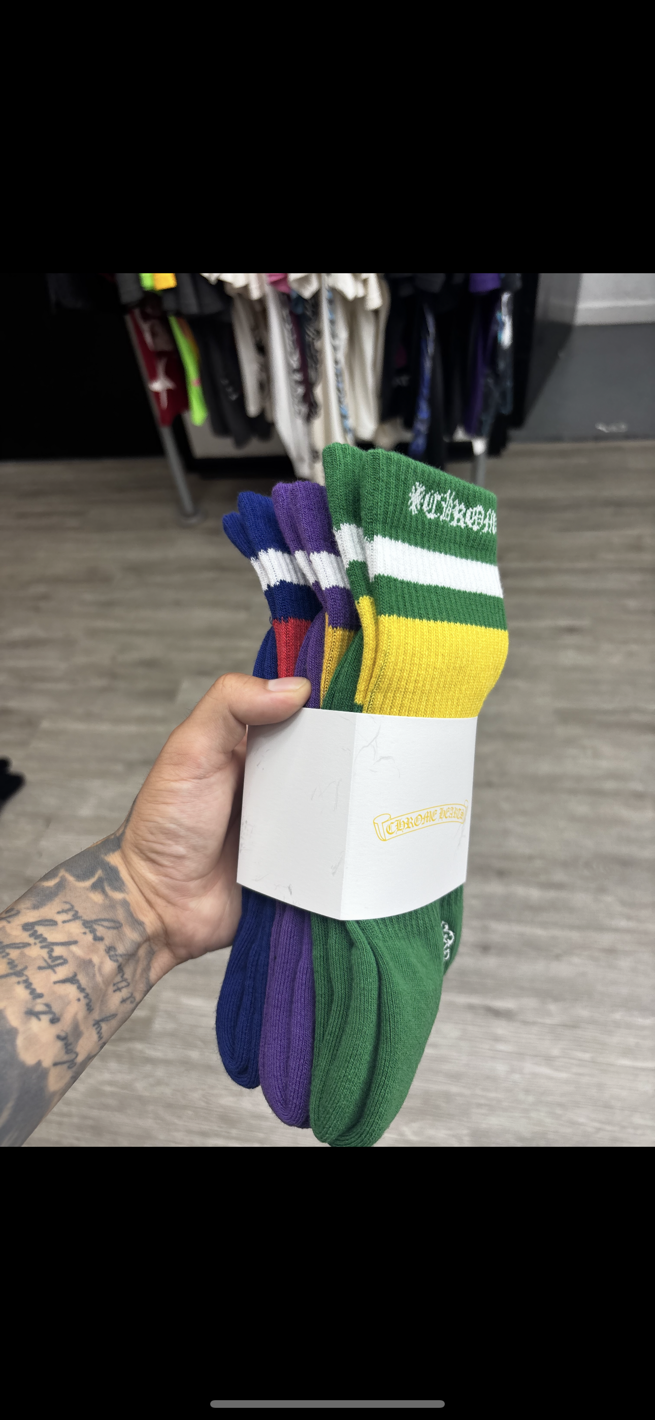 Chrome hearts stripe socks (blue/purple/green)