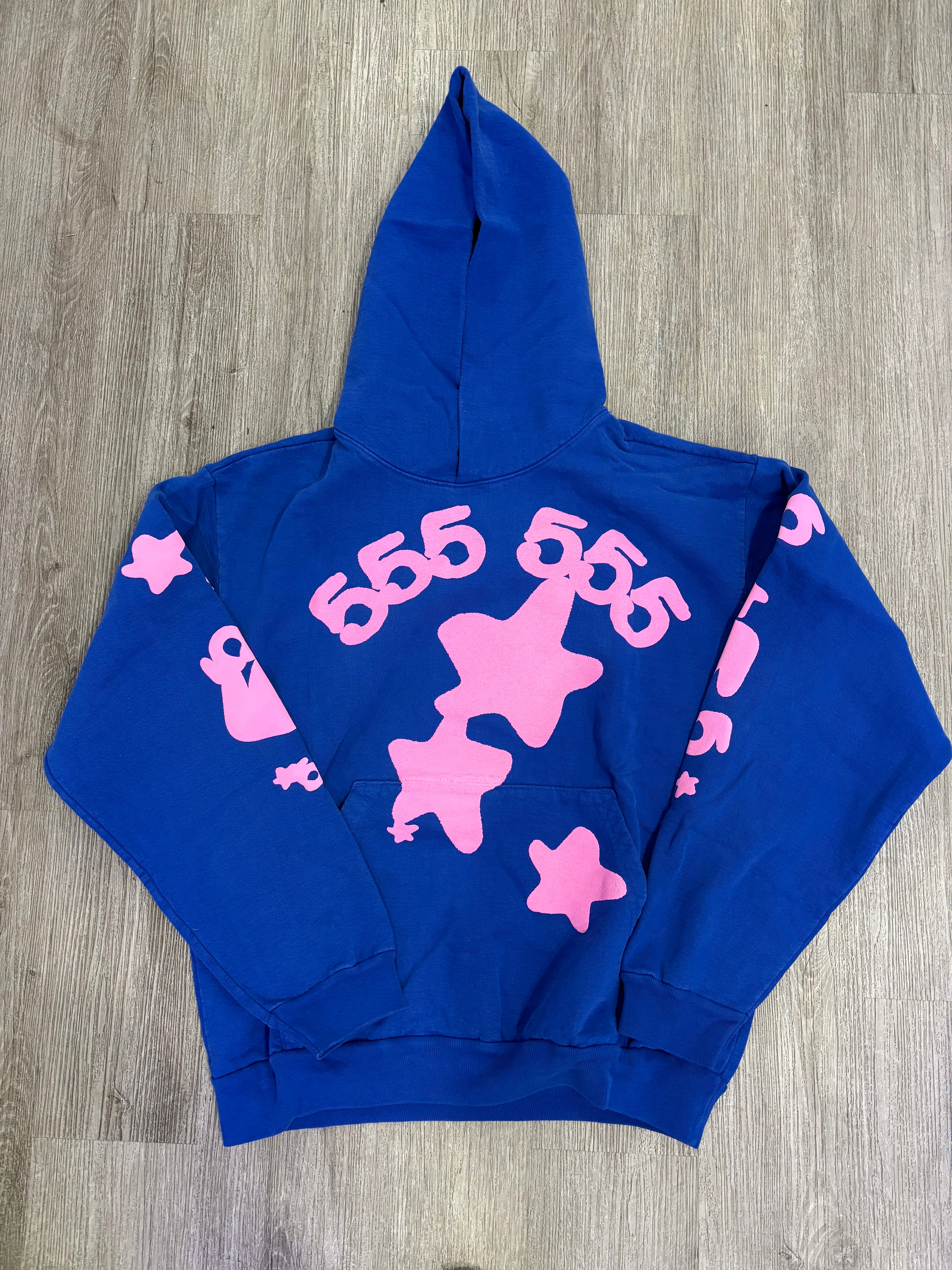 Spider hoodie blue/ pink logo