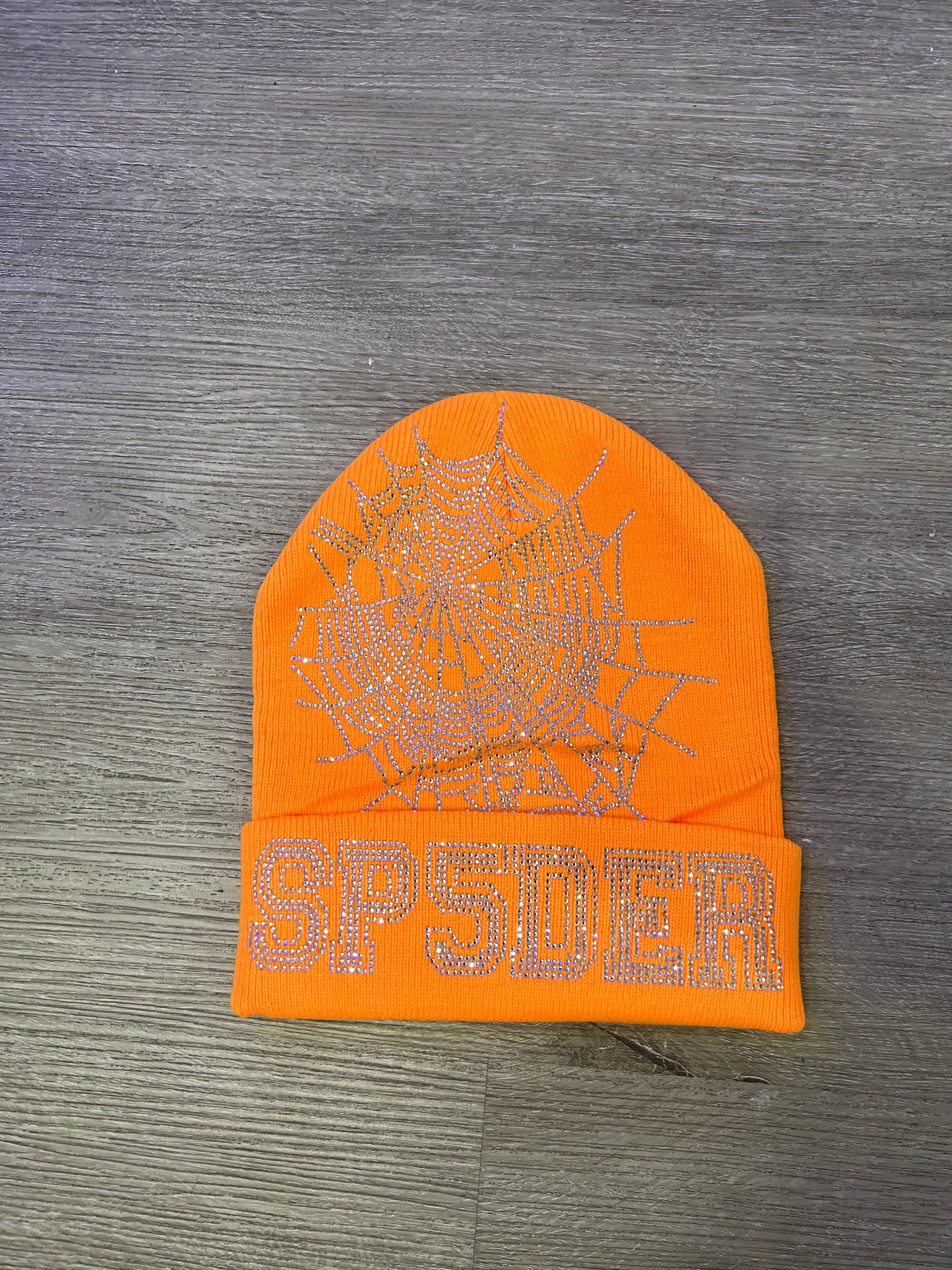 Spider beanie rhinestones/ orange