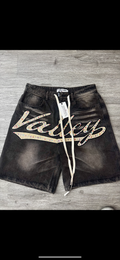 Vale studded denim shorts logo black