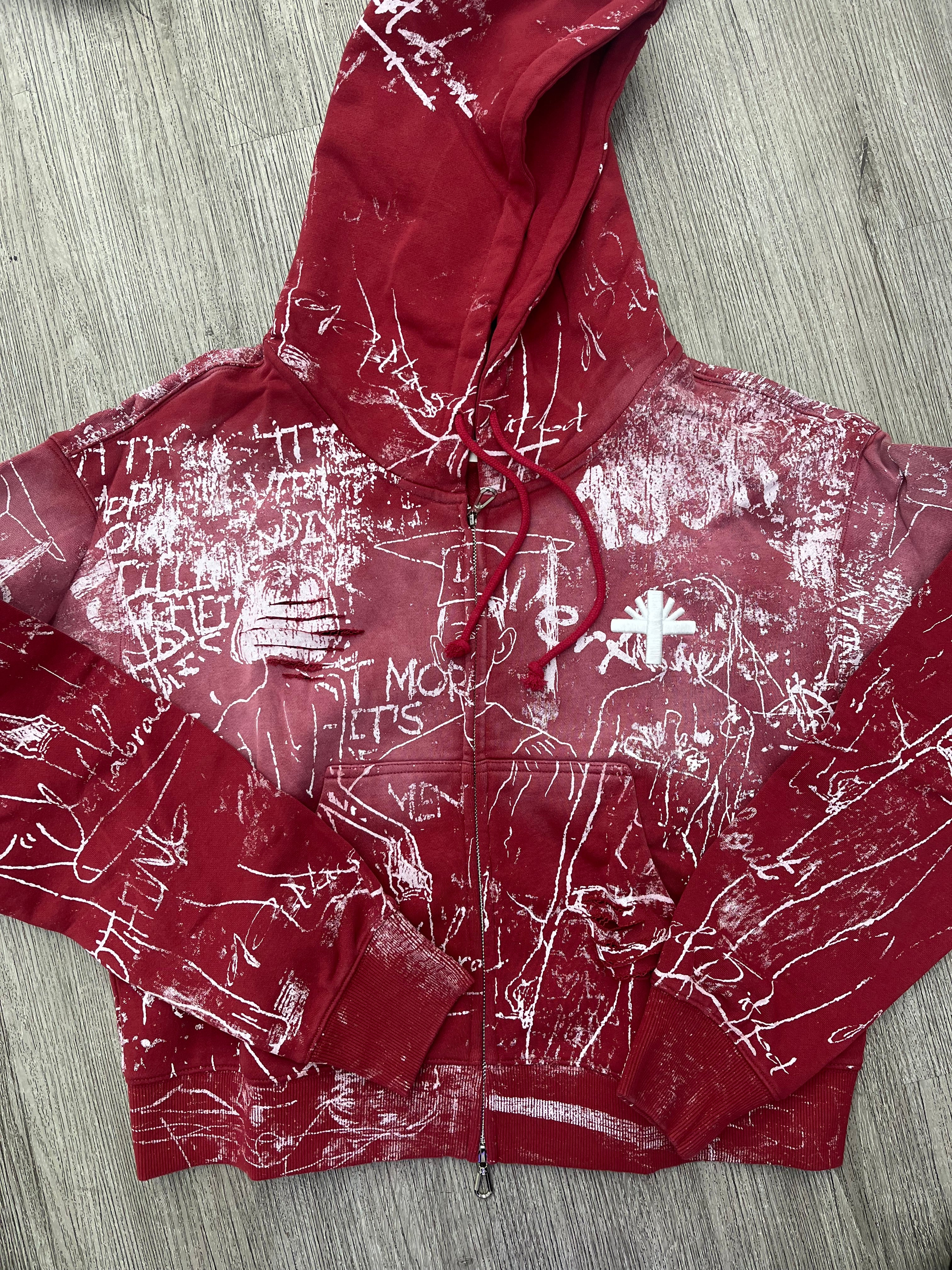 Vertabrae Graffiti Zip Up Hoodie red