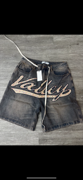 Vale studded denim shorts logo blue