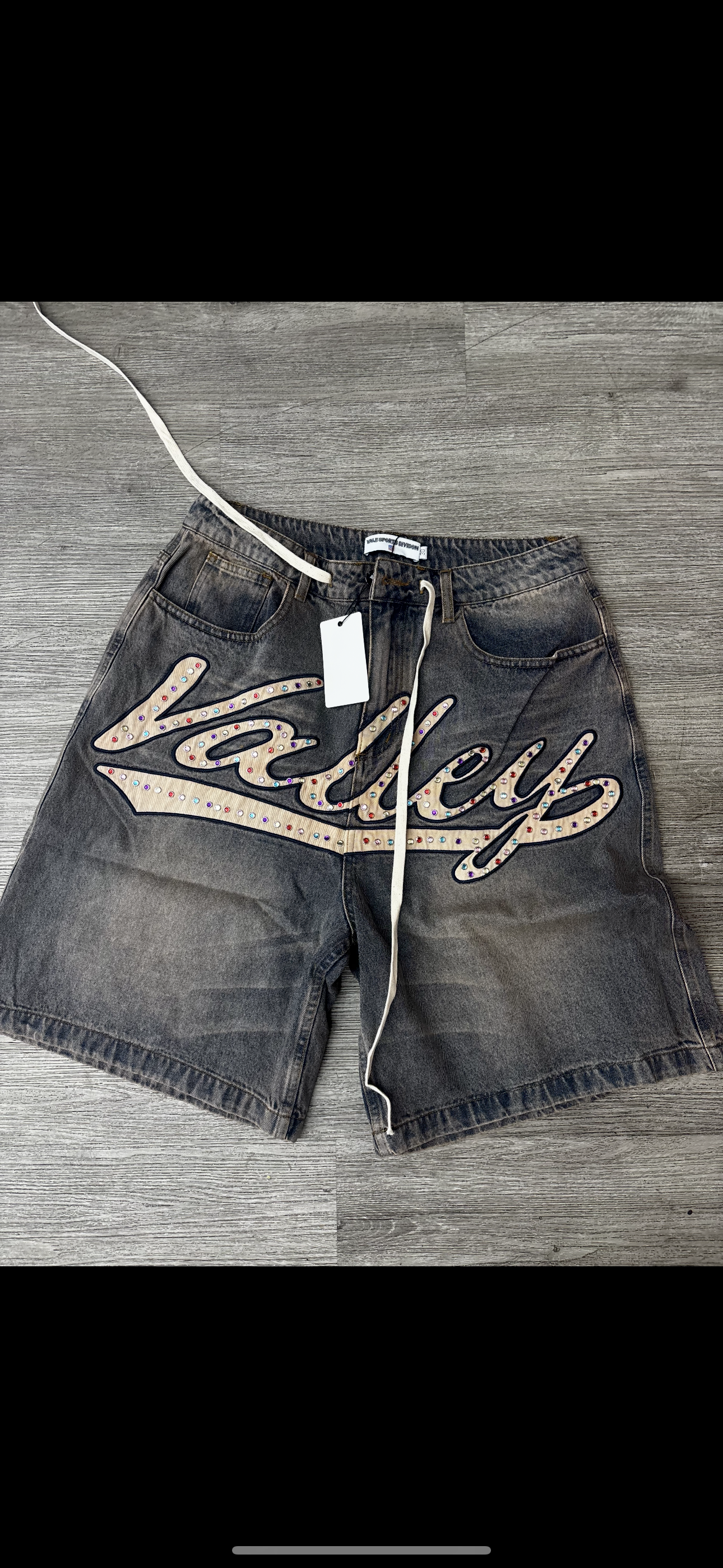 Vale studded denim shorts logo blue