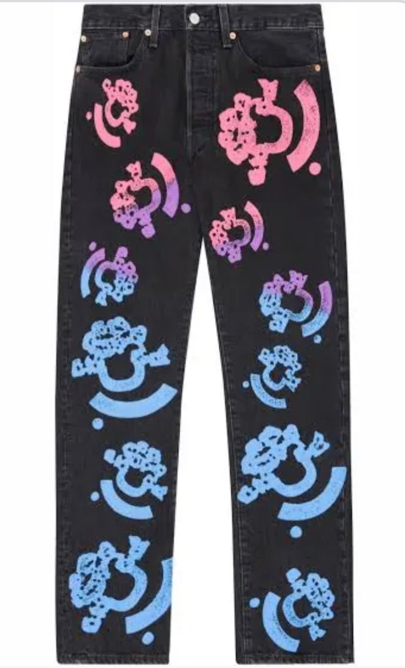 Denim Tears  X Bstroy black jeans pink/ purple/ blue