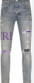 Amiri Stitch Logo Purple Lightblue Jean